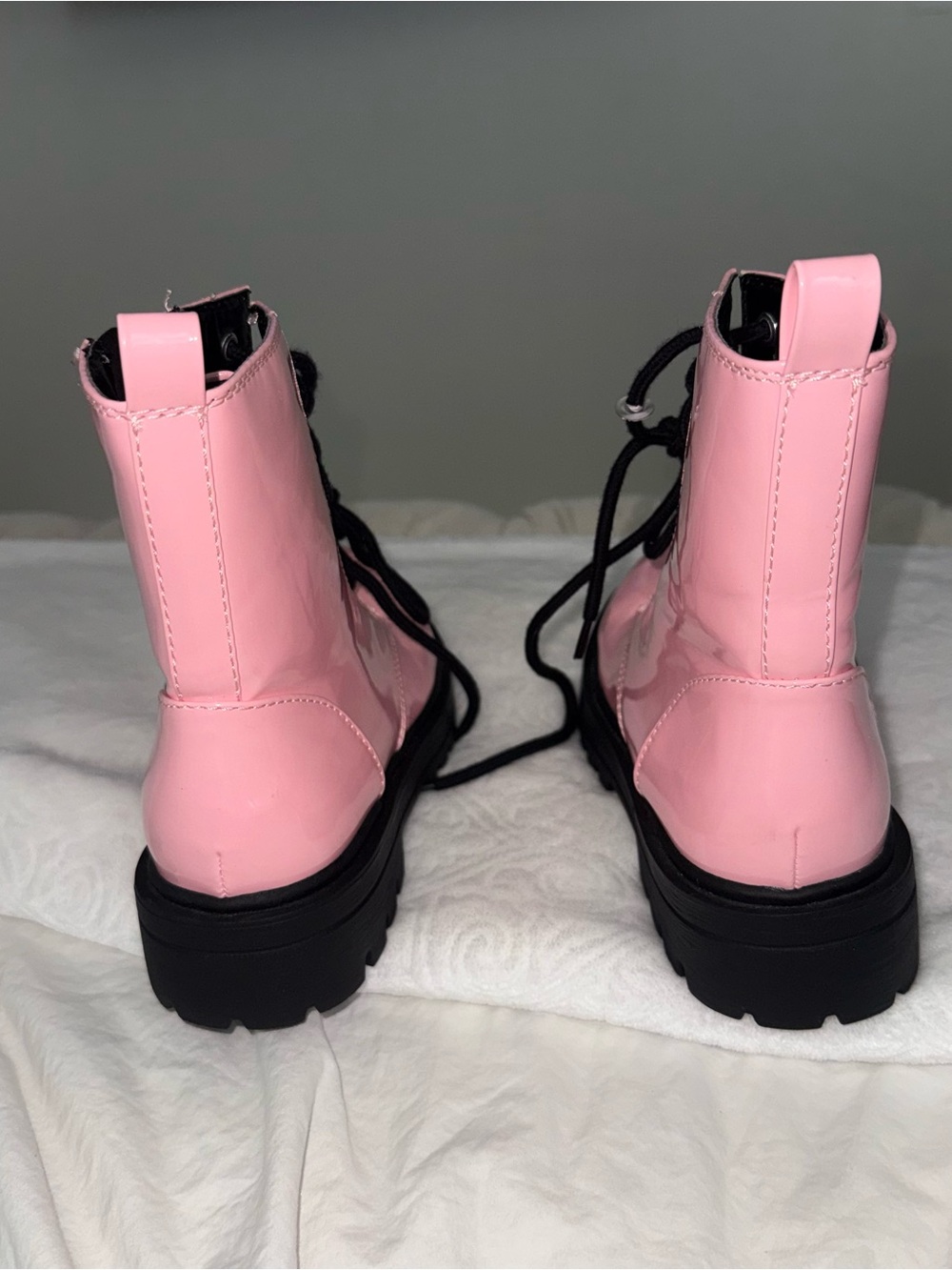 Soda Pink Lace-Up Combat Boots with Black Soles - Picture 4 of 5